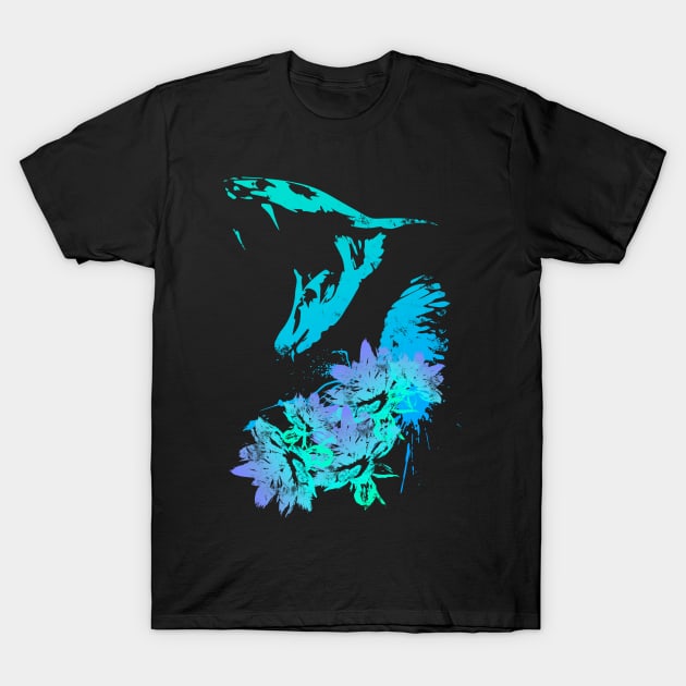 Cobra and Flowers - Blue T-Shirt by Scailaret